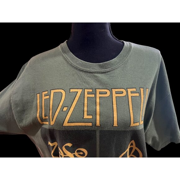 Led Zeppelin Graphic Tee Green With Symbols Rock Band Shirt Unisex Cotton Size L - Picture 4 of 8
